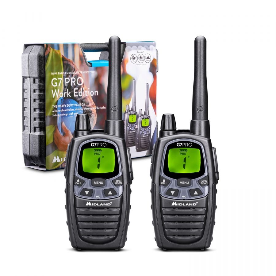 Midland G7 Pro Work Edition - Ricetrasmettitore PMR446/LPD, 16 Canali, Plastica ABS, Valigetta Inclusa