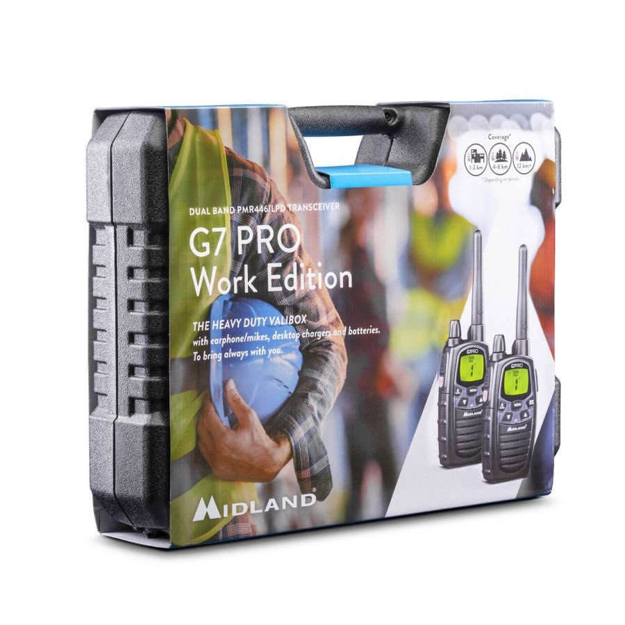 Midland G7 Pro Work Edition - Ricetrasmettitore PMR446/LPD, 16 Canali, Plastica ABS, Valigetta Inclusa