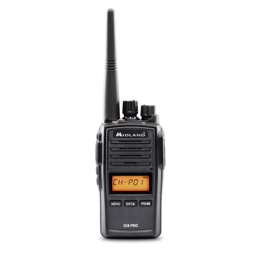 Midland G18 PRO Walkie Talkie - Ricetrasmittente Professionale 99 Canali PMR446, Standard Militare MIL-STD-810G, Waterproof IP67, Copertura 12Km, Autonomia 22 Ore, Funzione Scrambler e Compander