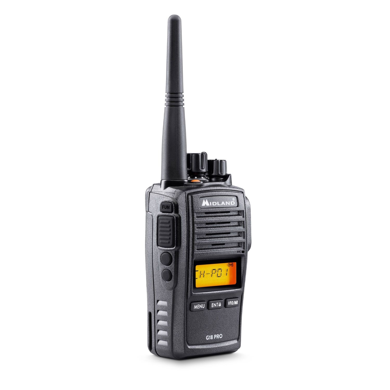 Midland G18 PRO Walkie Talkie - Ricetrasmittente Professionale 99 Canali PMR446, Standard Militare MIL-STD-810G, Waterproof IP67, Copertura 12Km, Autonomia 22 Ore, Funzione Scrambler e Compander