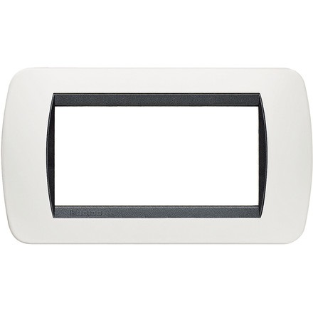 BTicino Placca 4 Moduli Bianco con Cornice Interna Nera - L4804PB, Serie Living International