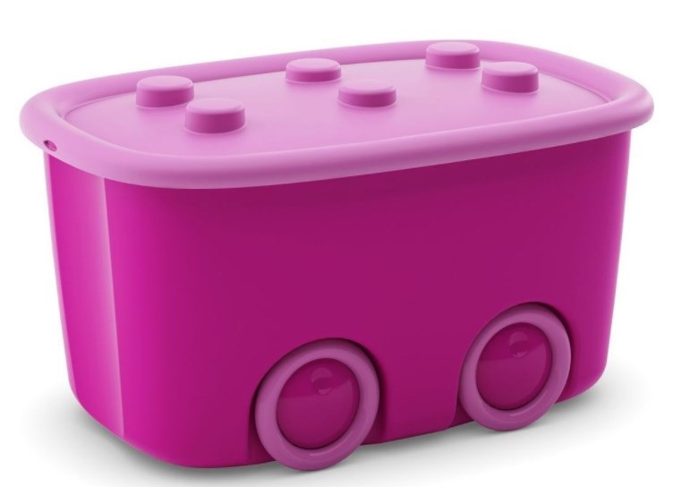 Keter Funny Box Alto Rosa 58x38.5x32cm - Contenitore Porta Giochi con Ruote e Coperchio