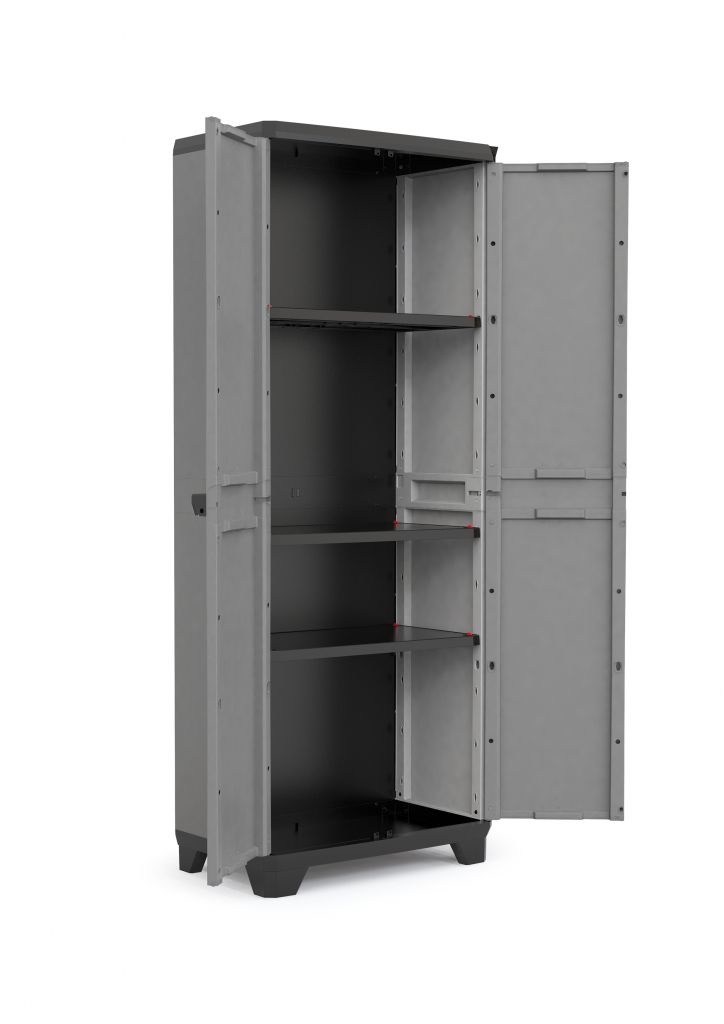 Keter Armadio Alto Stilo in Resina 3 Ripiani Regolabili 68x39x173 cm - Colori Nero, Grigio, Rosso