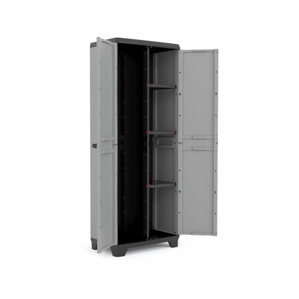 Keter Armadio Portascope Stilo Grigio 68x39x173 cm in Resina con 3 Ripiani Regolabili e Piedini Rialzati