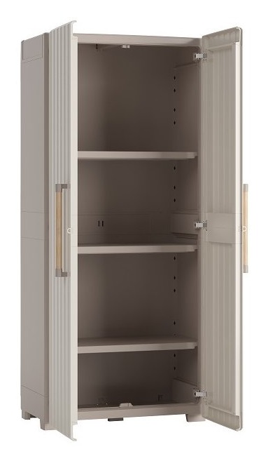 Keter Armadio Groove Alto Beige in Resina - L80 x P45 x H180 cm, Impermeabile, Maniglie in Legno, Piedini Regolabili