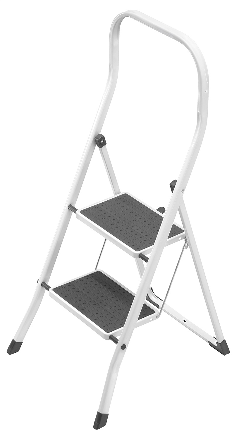 Gierre Sgabello Superstep in Acciaio Bianco/Grigio con 2 Gradini e Corrimano - Modello B0200 - Capacità 150 kg