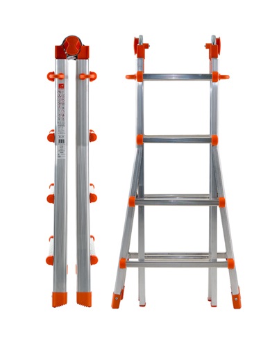 Gierre Peppina Scala Telescopica in Alluminio 4 4 Gradini, Portata Massima 125 kg, Altezza Fino a 4.72 m