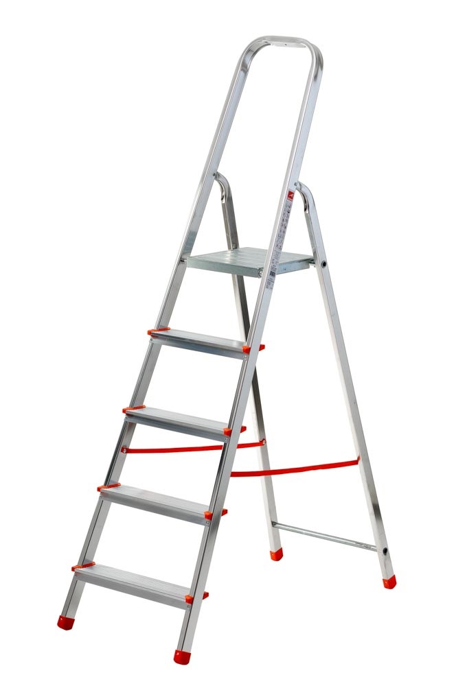 GIERRE Scala in Alluminio Scalamia 5 Gradini - Altezza Massima 3,02 m, Capacità 150 kg, Piedini Antiscivolo