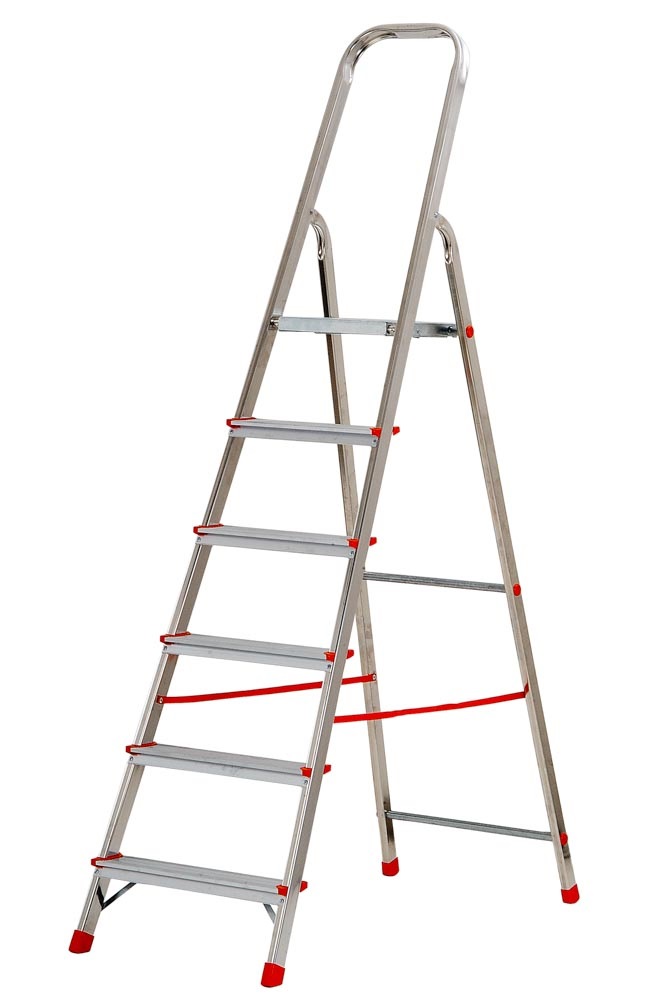 GIERRE Scalamia AL160 Scala in Alluminio 6 Gradini con Corde di Sicurezza e Piedini Antiscivolo - Altezza Massima 3.23 m, Capacità 150 kg