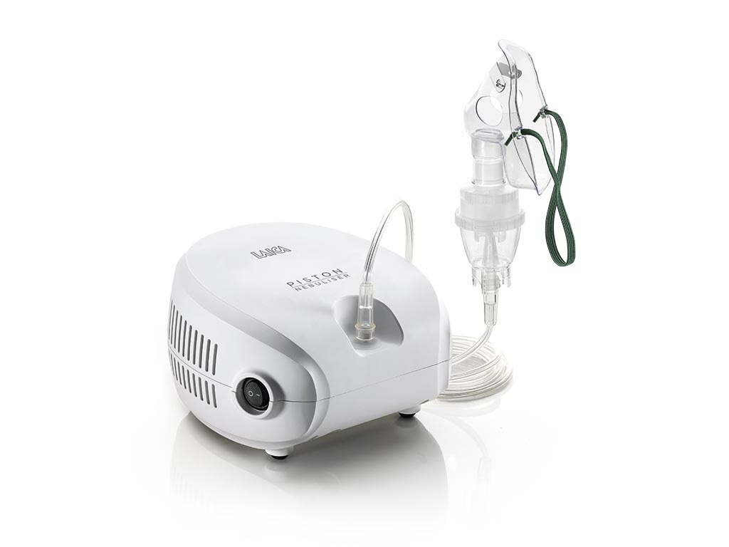 Laica NE2014 Apparecchio a Pistone per Aerosolterapia - Nebulizzazione fine, Flusso regolabile, Capacità ampolla 2-6 ml, 5 Filtri, Bianco
