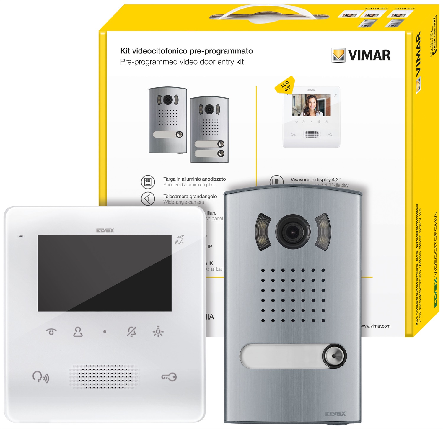 Vimar 7558/E Kit Videocitofonico Monofamiliare Vivavoce a Colori Due Fili Plus con Monitor Tab Free