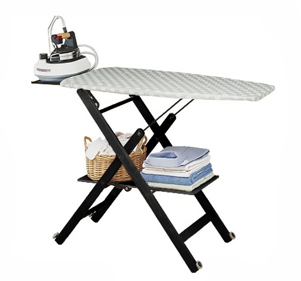 Foppapedretti Asse da Stiro Assai in Legno di Faggio Verniciato Wenge, Piano in Pioppo, Regolabile in Altezza, con Ripiano Inferiore e Griglia Porta Ferro Estraibile - 1010 x 490 mm