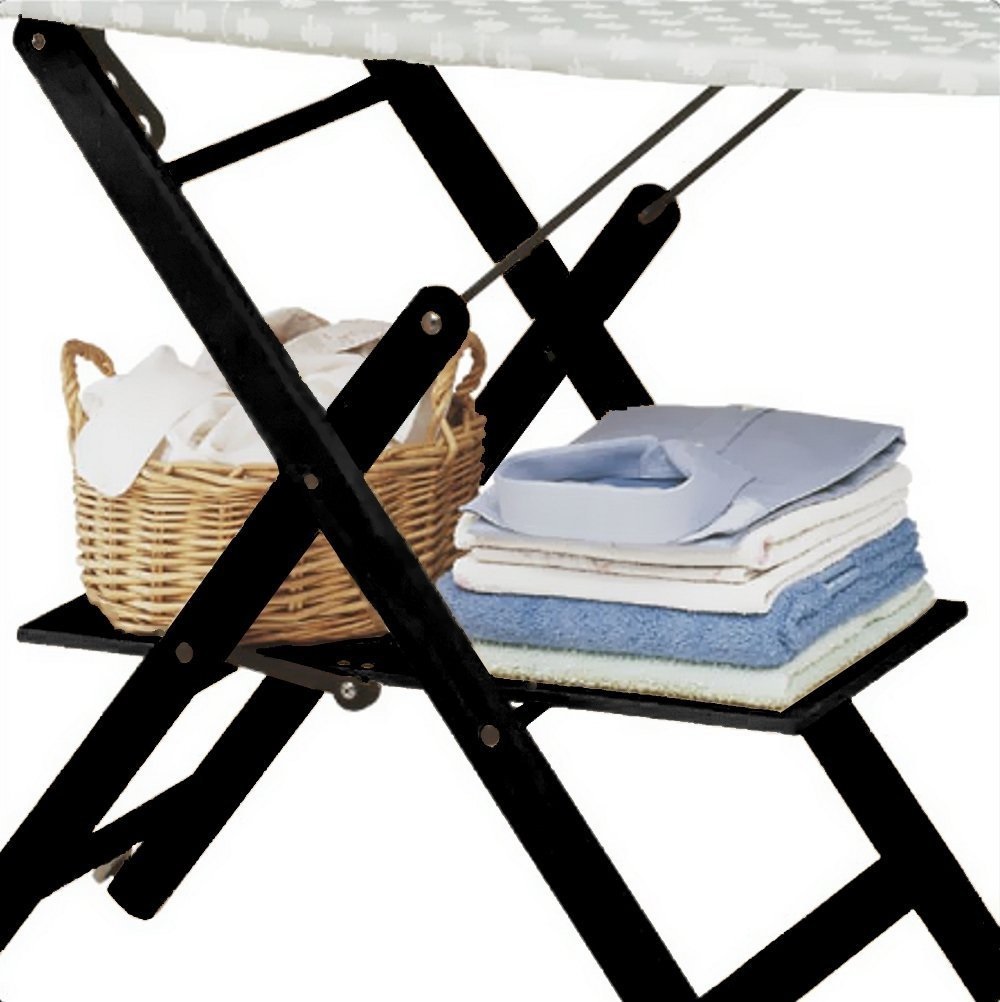 Foppapedretti Asse da Stiro Assai in Legno di Faggio Verniciato Wenge, Piano in Pioppo, Regolabile in Altezza, con Ripiano Inferiore e Griglia Porta Ferro Estraibile - 1010 x 490 mm