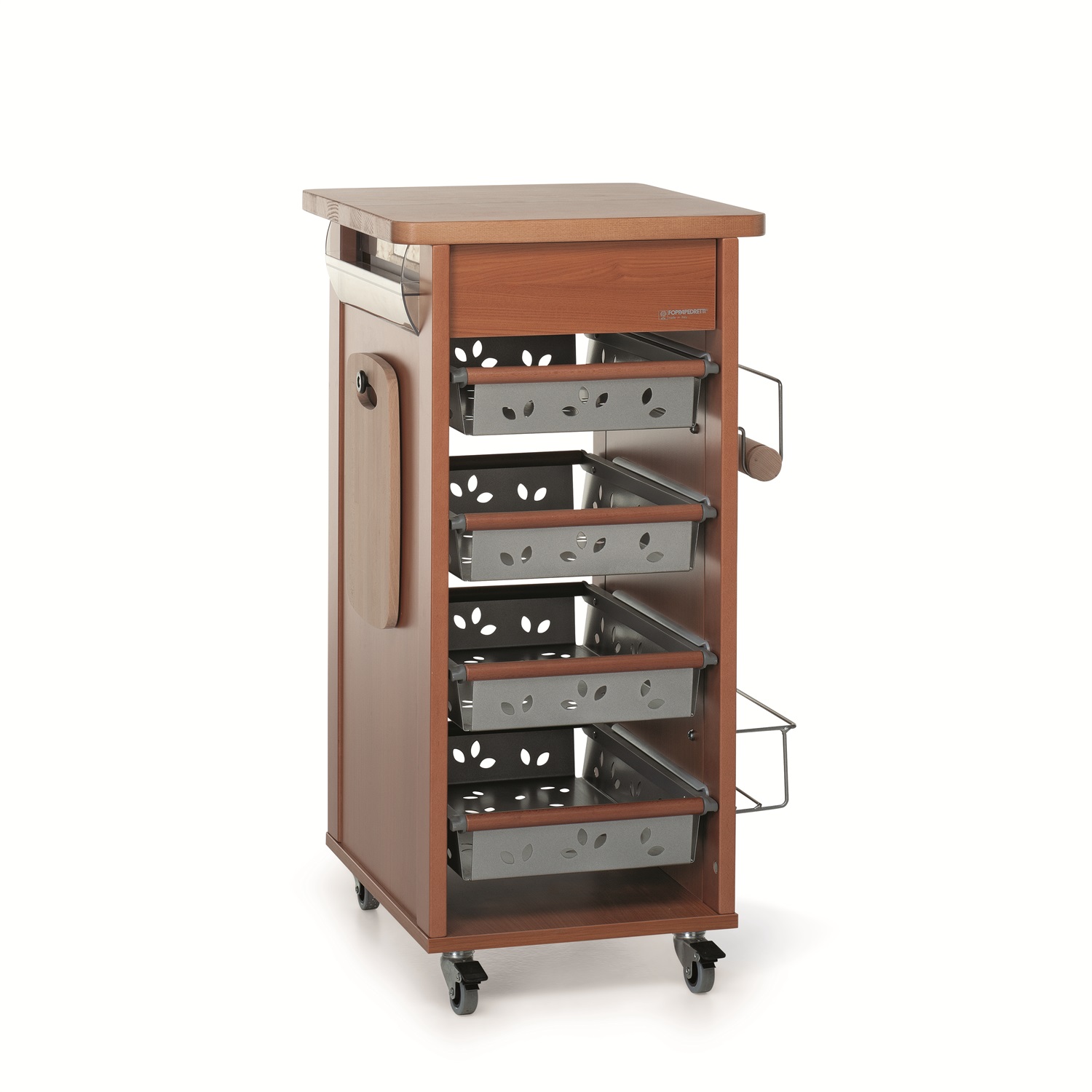 Foppapedretti Bistrot Carrello Cucina in Metallo e Truciolato, Legno Noce con Accessori e 4 Cesti