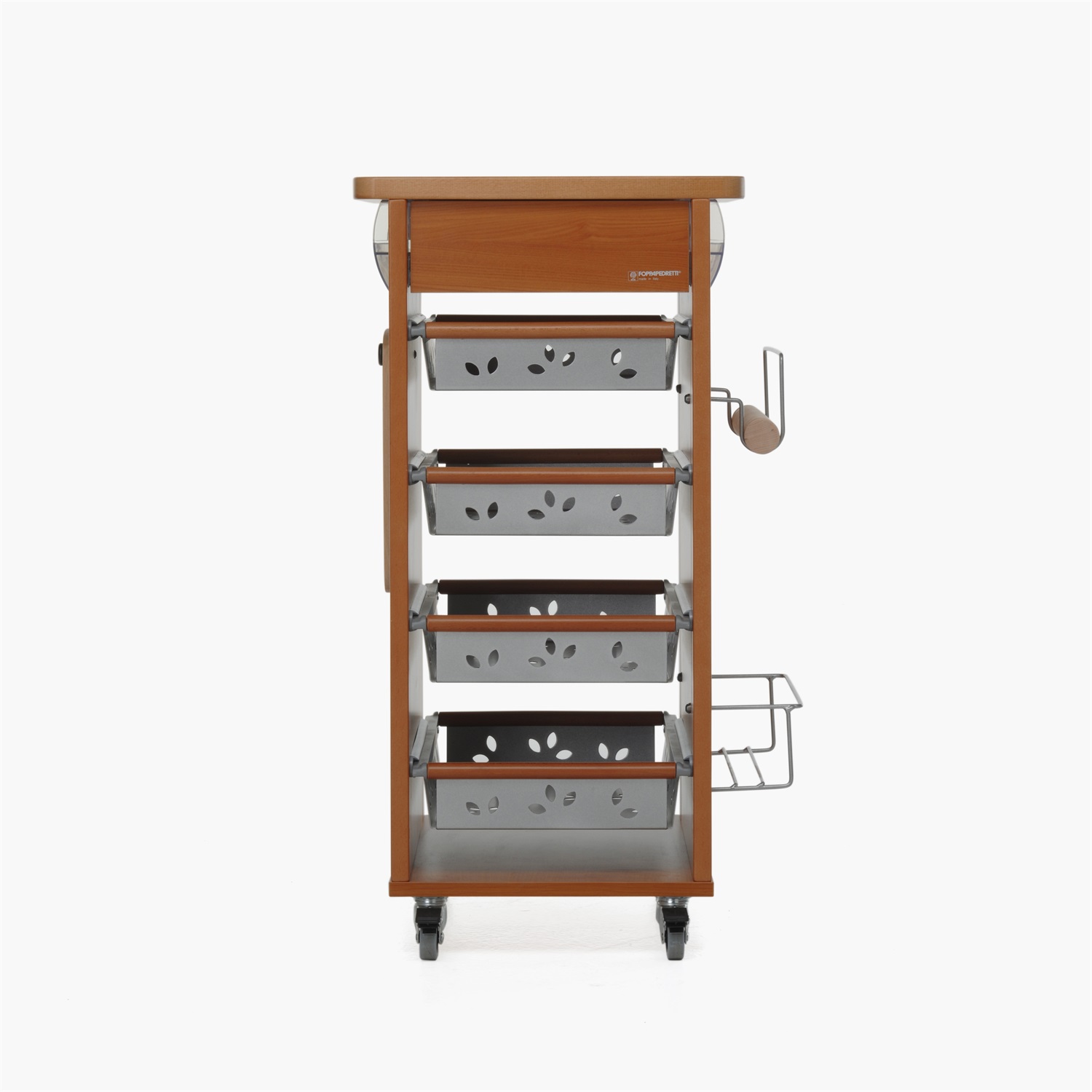 Foppapedretti Bistrot Carrello Cucina in Metallo e Truciolato, Legno Noce con Accessori e 4 Cesti