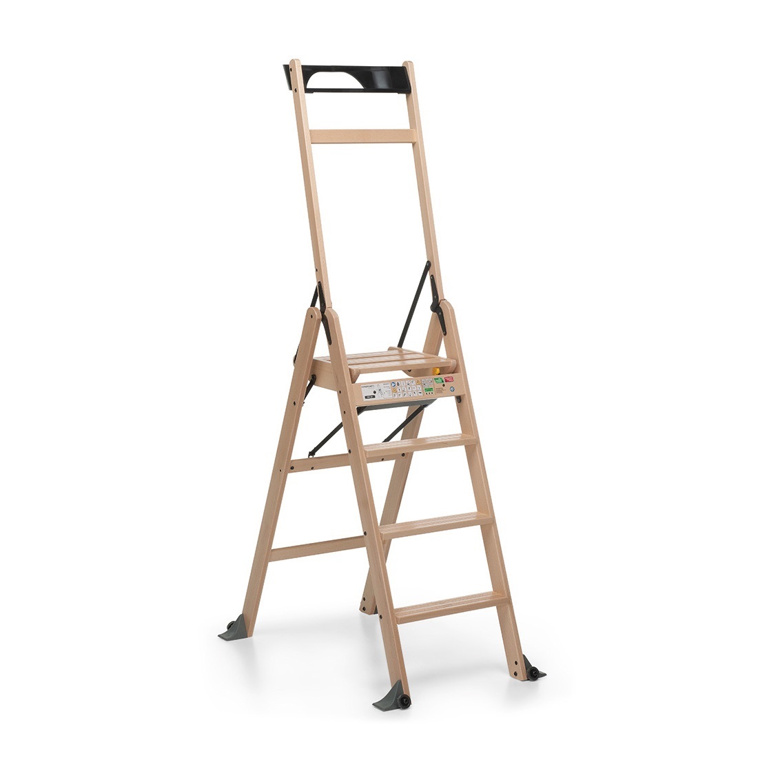 Foppapedretti LaScala 4.0 Scala Pieghevole in Legno Naturale con 4 Gradini, Altezza 178 cm, Portata Max 150 kg