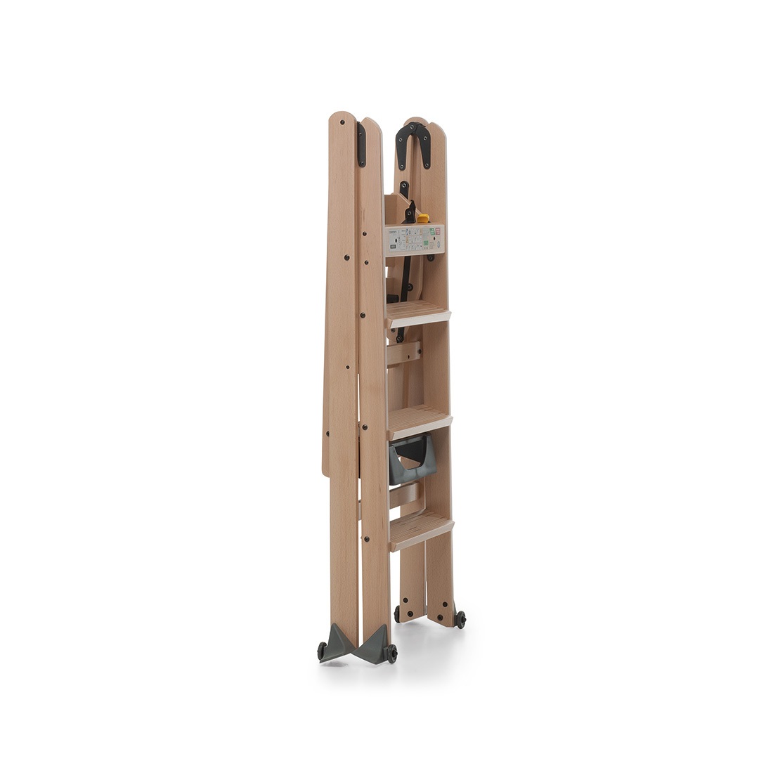 Foppapedretti LaScala 4.0 Scala Pieghevole in Legno Naturale con 4 Gradini, Altezza 178 cm, Portata Max 150 kg
