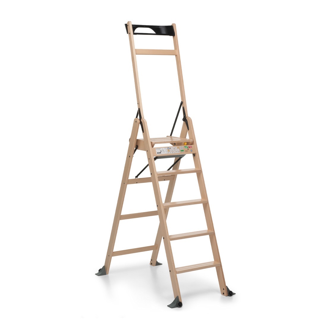 Foppapedretti LaScala 5.0 Scala Pieghevole in Legno Naturale - 5 Gradini, Altezza 199 cm, Capacità Max 150 kg
