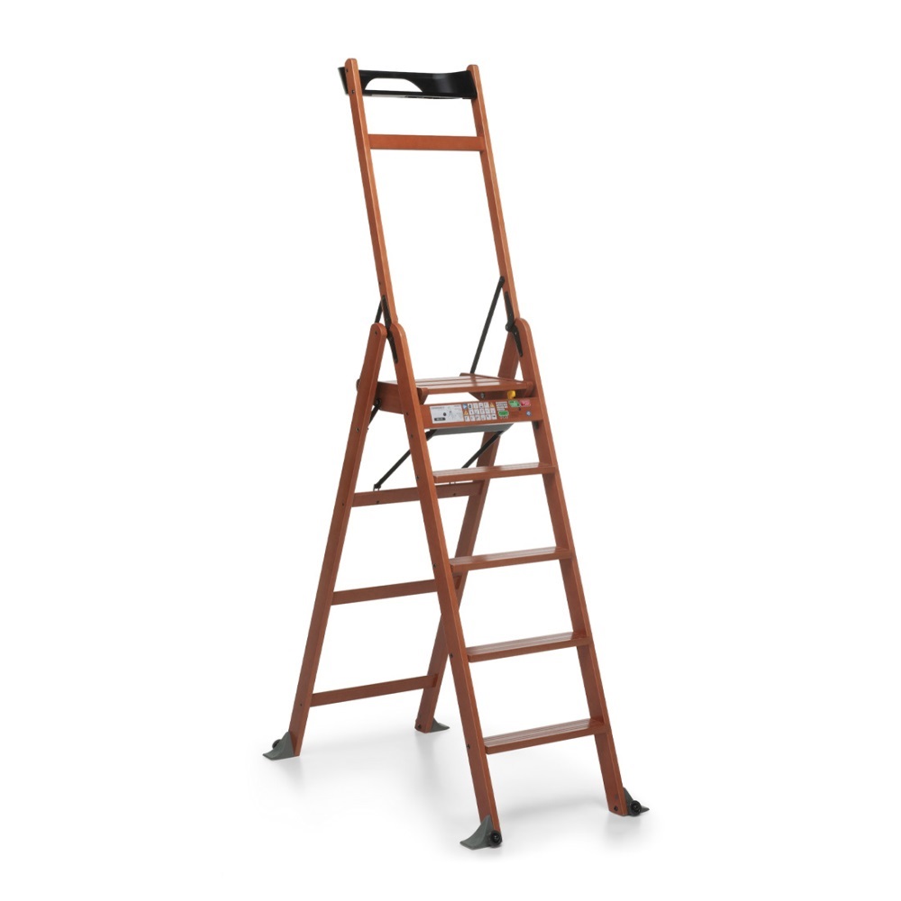 Foppapedretti Scala Pieghevole 5 Gradini in Legno Massiccio di Faggio - Colore Noce, Portata 150 Kg