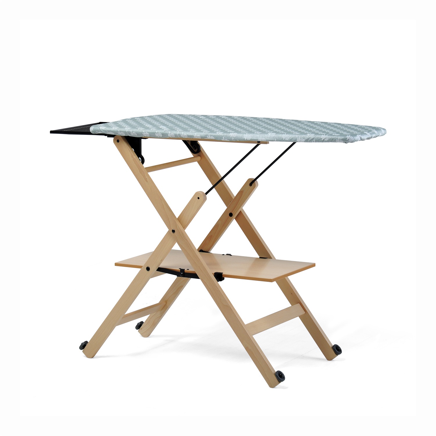 Foppapedretti Asse da Stiro Assai in Legno Massiccio di Faggio Verniciato - Piano Stiro 49 x 101 cm, Altezza Regolabile, Ripiano Inferiore e Griglia Porta Ferro Estraibile