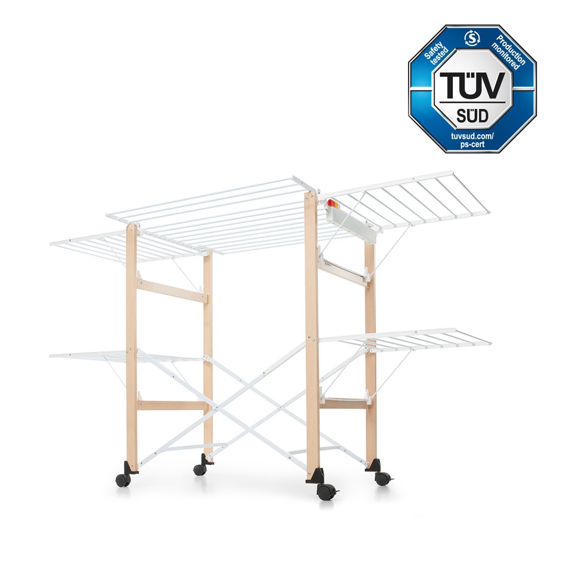 Foppapedretti Gulliver Evo Naturale - Stendibiancheria Ripiegabile in Alluminio e Legno, 27 m di Spazio di Asciugatura, 800 mm x 1740 mm