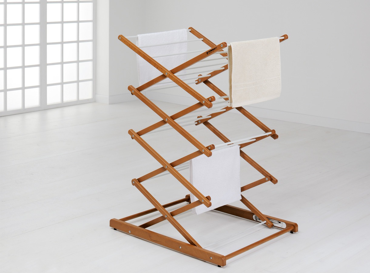 Foppapedretti Stendipiu' Stendibiancheria Pieghevole in Legno Massiccio di Faggio, Estensibile a 2 Altezze, Ideale per Piccoli Spazi