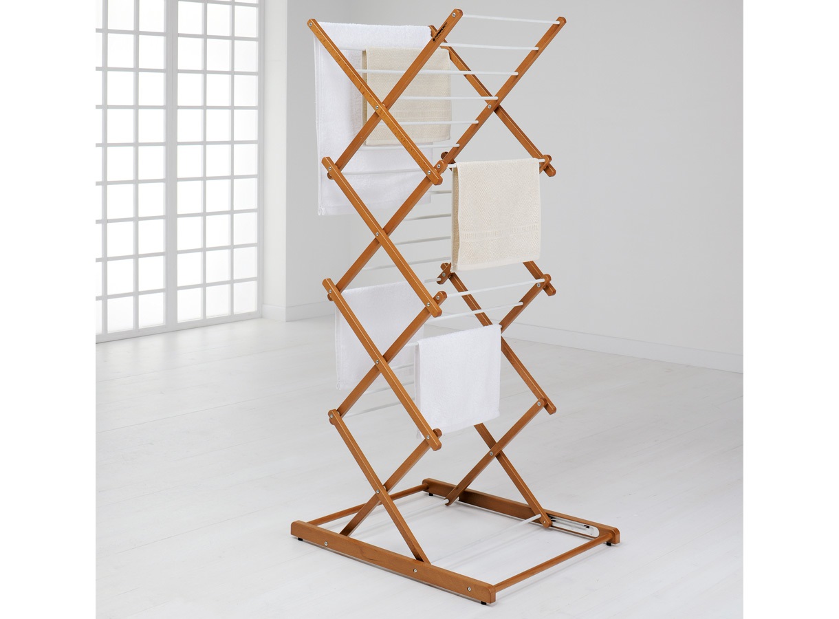 Foppapedretti Stendipiu' Stendibiancheria Pieghevole in Legno Massiccio di Faggio, Estensibile a 2 Altezze, Ideale per Piccoli Spazi