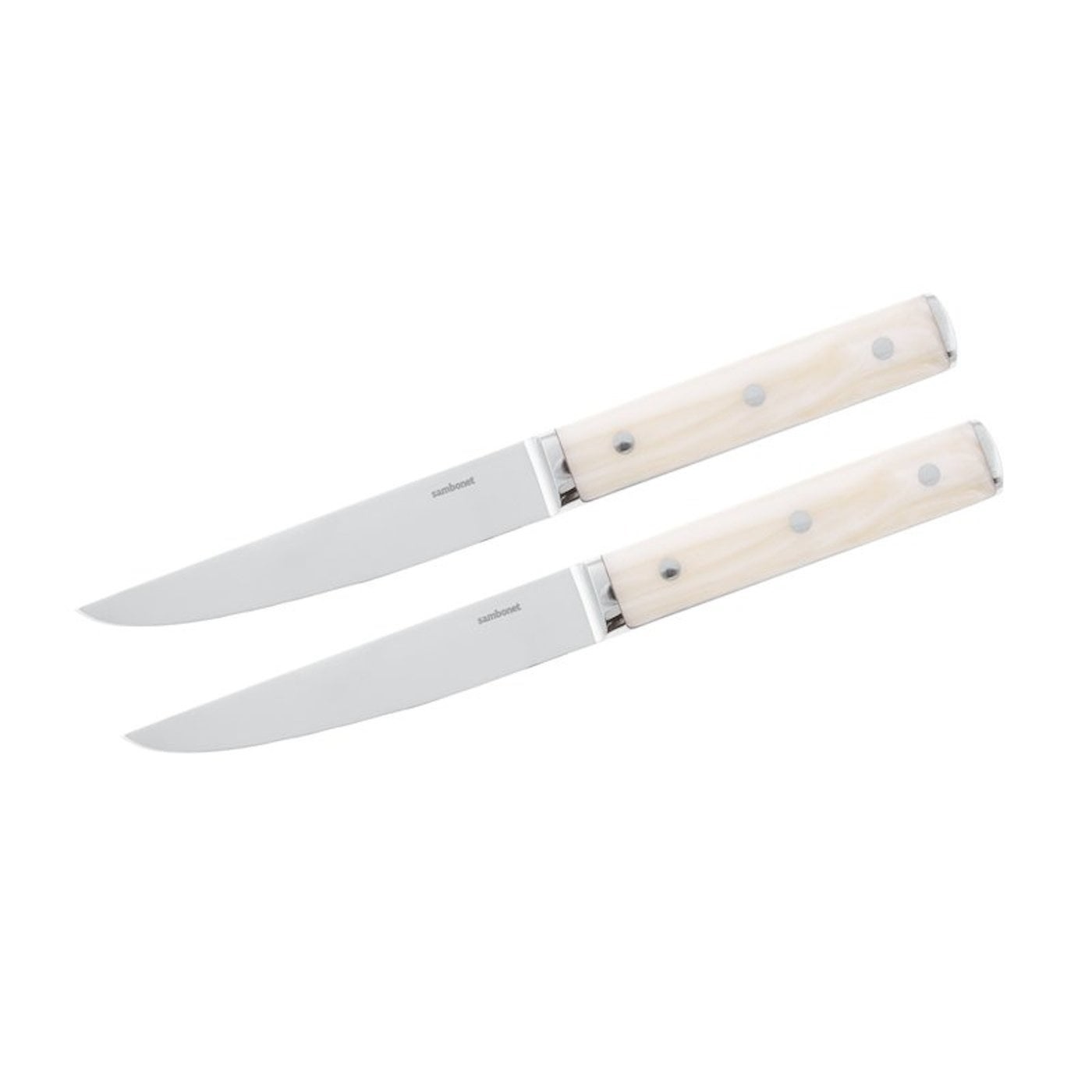 Sambonet Set 2 Coltelli da Bistecca in Acciaio Inox con Manico in Resina Effetto Avorio - Design Professionale