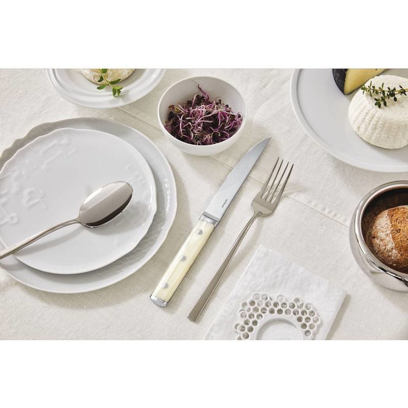 Sambonet Set 2 Coltelli da Bistecca in Acciaio Inox con Manico in Resina Effetto Avorio - Design Professionale