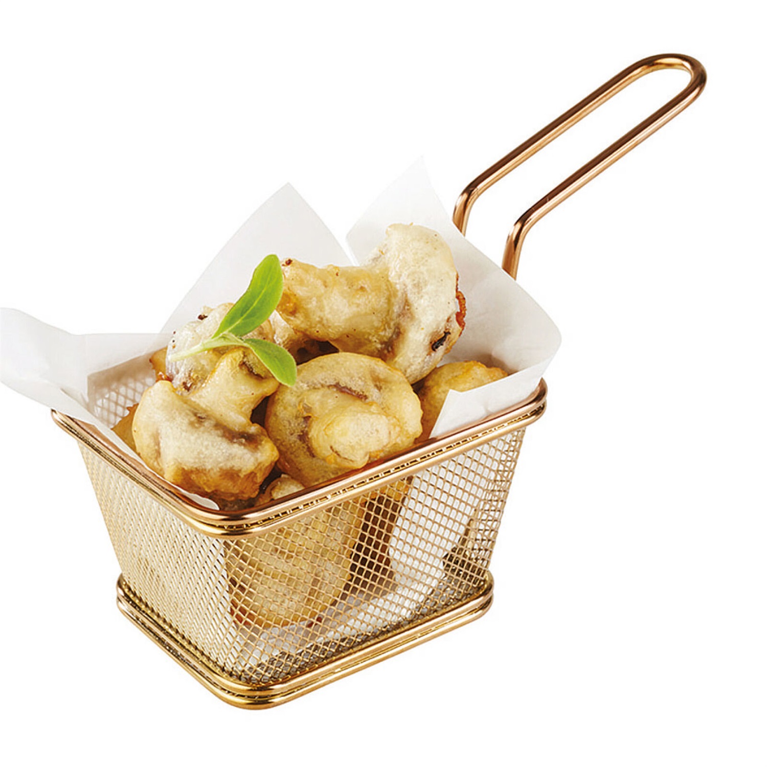 PADERNO Cestino Porta Snack Buffet in Acciaio Inox Oro - 10x8,5 cm, Altezza 6,5 cm, Design Elegante con Manico