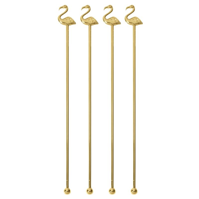 Paderno Flamingo Stirrer da Cocktail 4 pz in Acciaio Inox Dorato a Forma di Fenicottero - 21,5 cm
