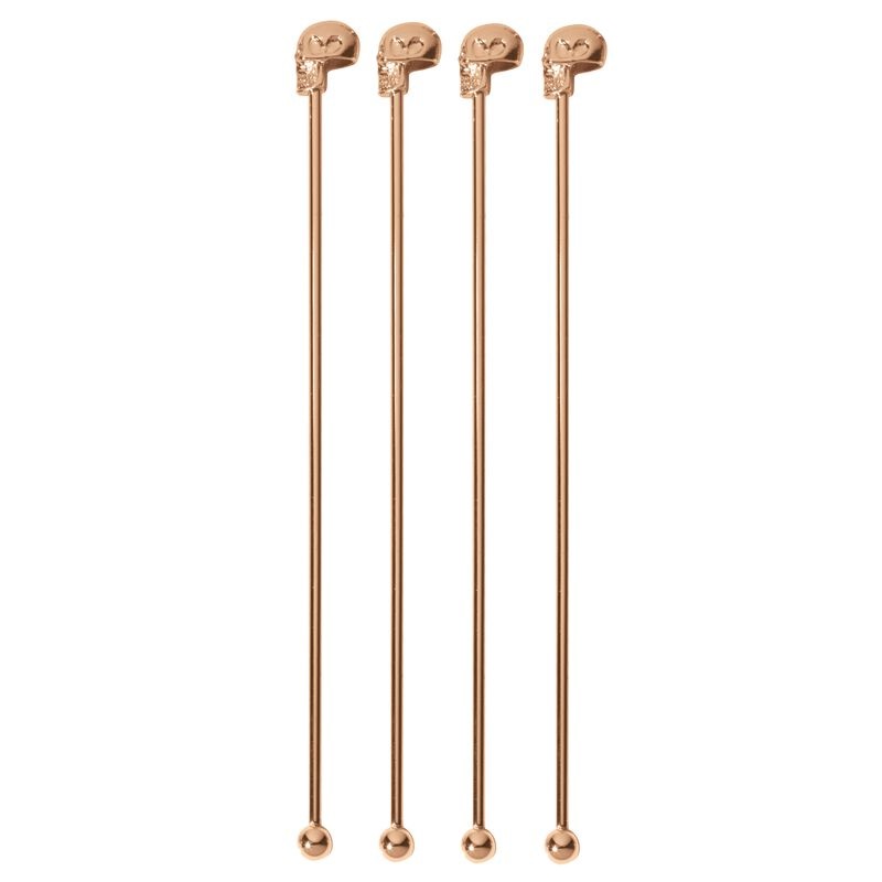 Paderno 41491C01 Bastoncino da Cocktail Teschio in Acciaio Inox Ramato - Confezione da 4 Pezzi, 18,5 cm