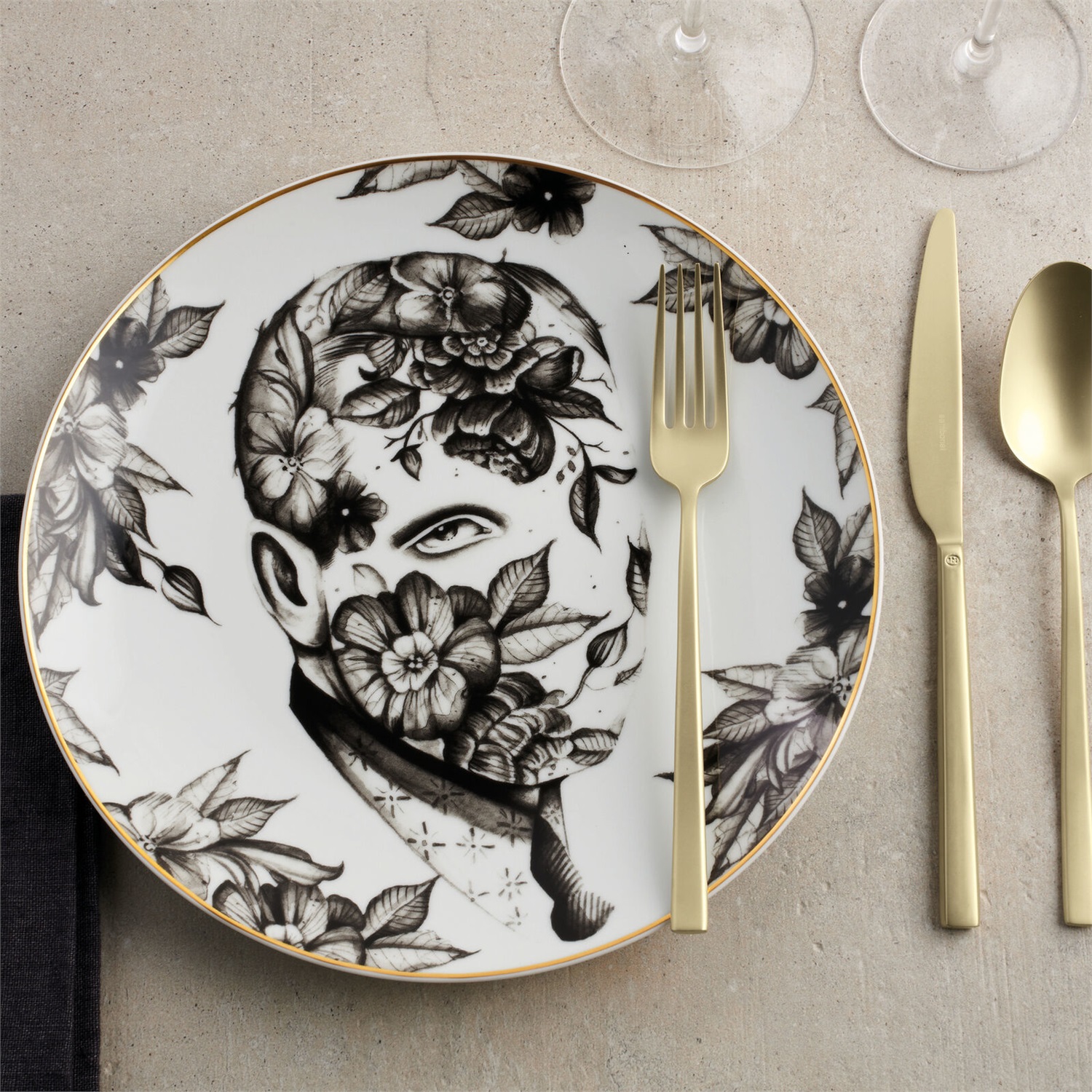 Sambonet Set Forchette da Dolce Rock 6 Pezzi in Acciaio Inox Antique PVD Champagne