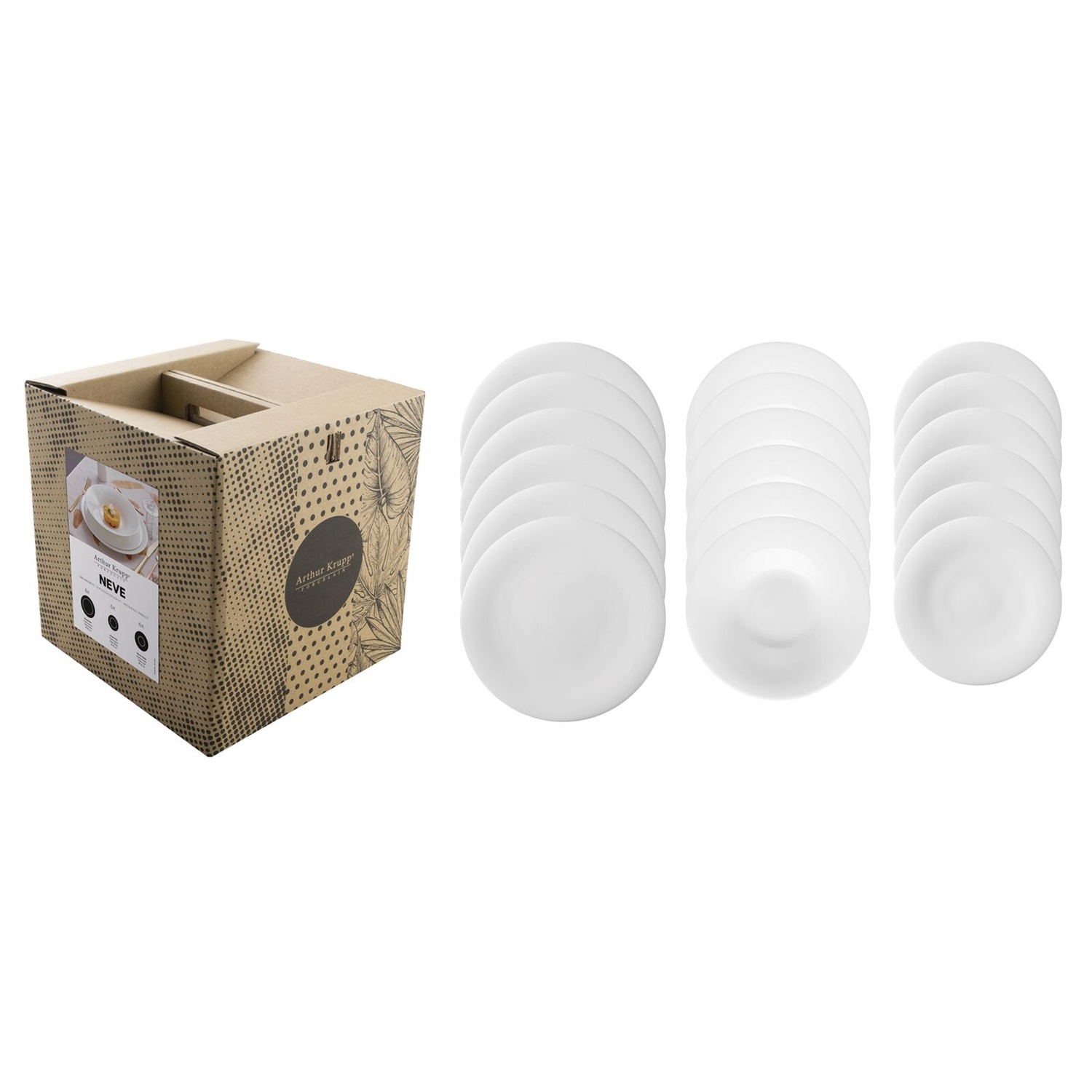 Arthur Krupp Set 18 Pezzi Servizio da Tavola Neve in Porcellana Fine Bianco