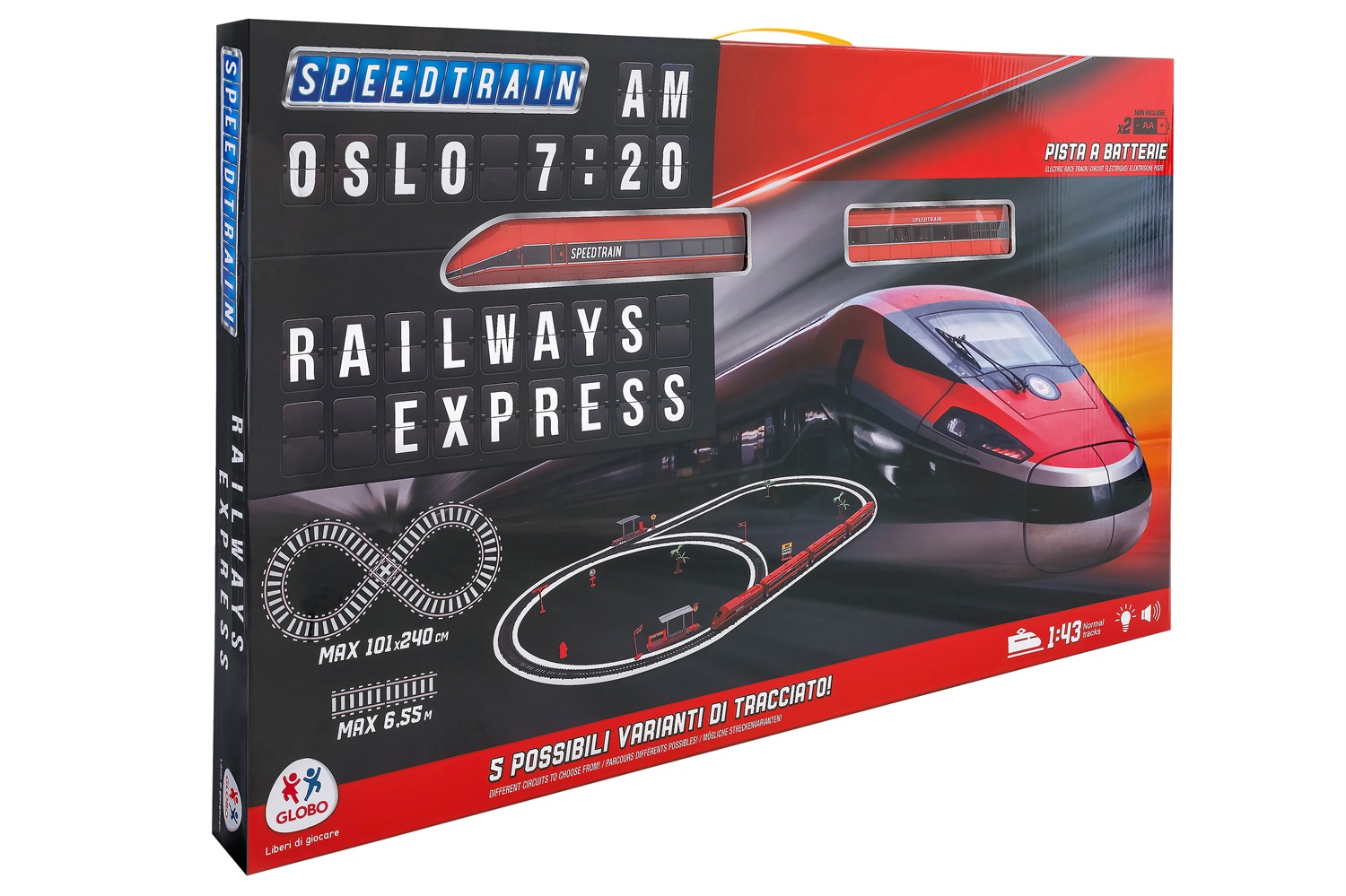 GLOBO TRENO 39853 Pista a Batteria Scala 1:87 con 50 Pezzi, Luci e Suoni, Circuito di 6,46m