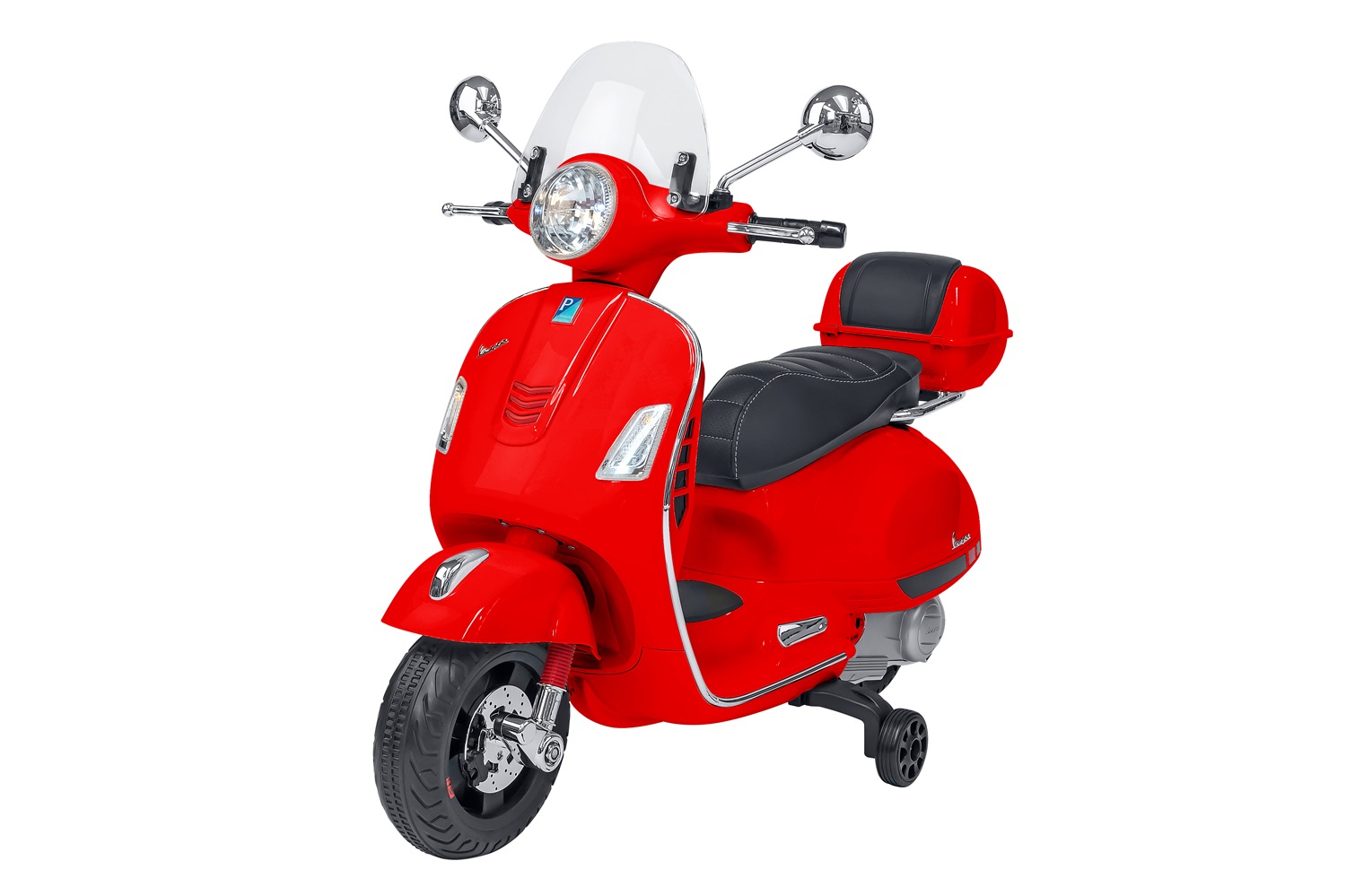 Vespa GTS Super Sport 12V Rossa - Moto Elettrica per Bambini con Effetti Sonori, Fari LED e Sellino in Pelle