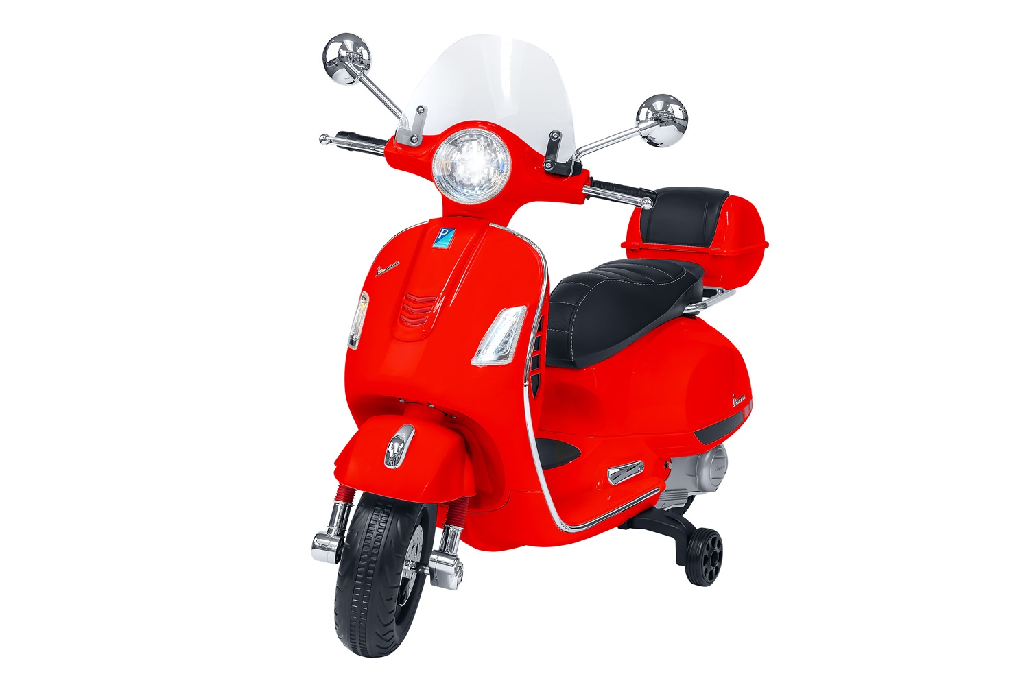 Vespa GTS Super Sport 12V Rossa - Moto Elettrica per Bambini con Effetti Sonori, Fari LED e Sellino in Pelle