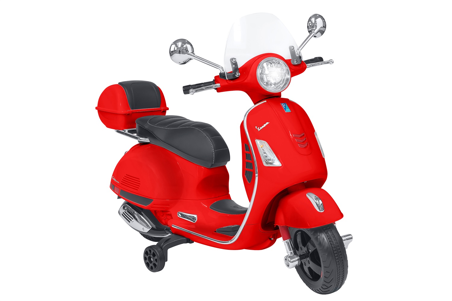 Vespa GTS Super Sport 12V Rossa - Moto Elettrica per Bambini con Effetti Sonori, Fari LED e Sellino in Pelle