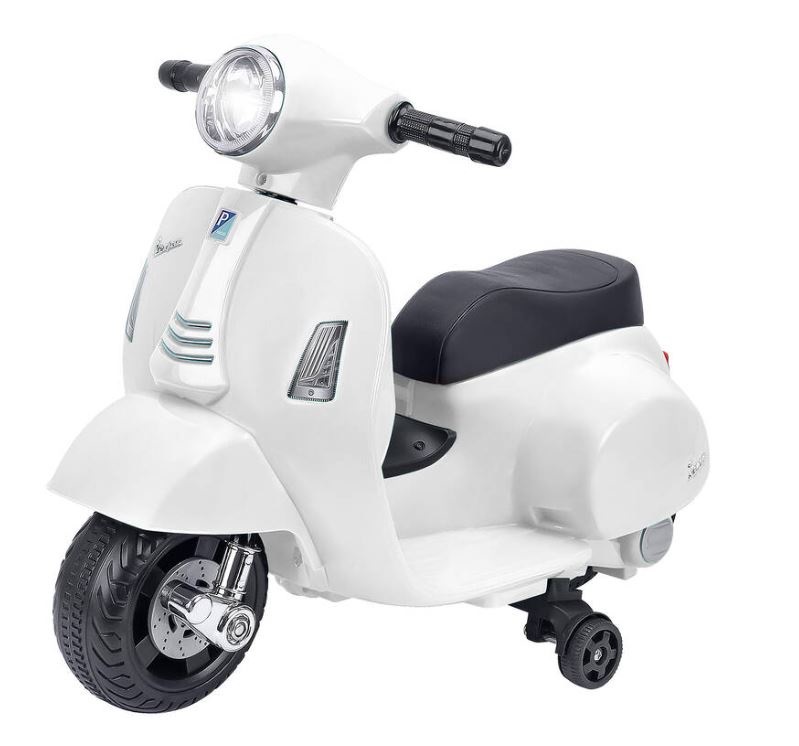 Globo Vespa GTS Moto Elettrica per Bambini 6V Bianco 4,5Ah 30W - Velocità 2-2,5 km/h, Portata 25kg, Fari LED