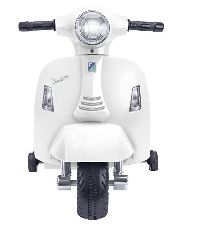 Globo Vespa GTS Moto Elettrica per Bambini 6V Bianco 4,5Ah 30W - Velocità 2-2,5 km/h, Portata 25kg, Fari LED
