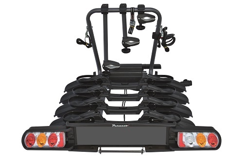 Peruzzo Pure Instinct PE 708/4 - Portabici Gancio Traino Inclinabile per 4 Bici, Compatibile con E-bike