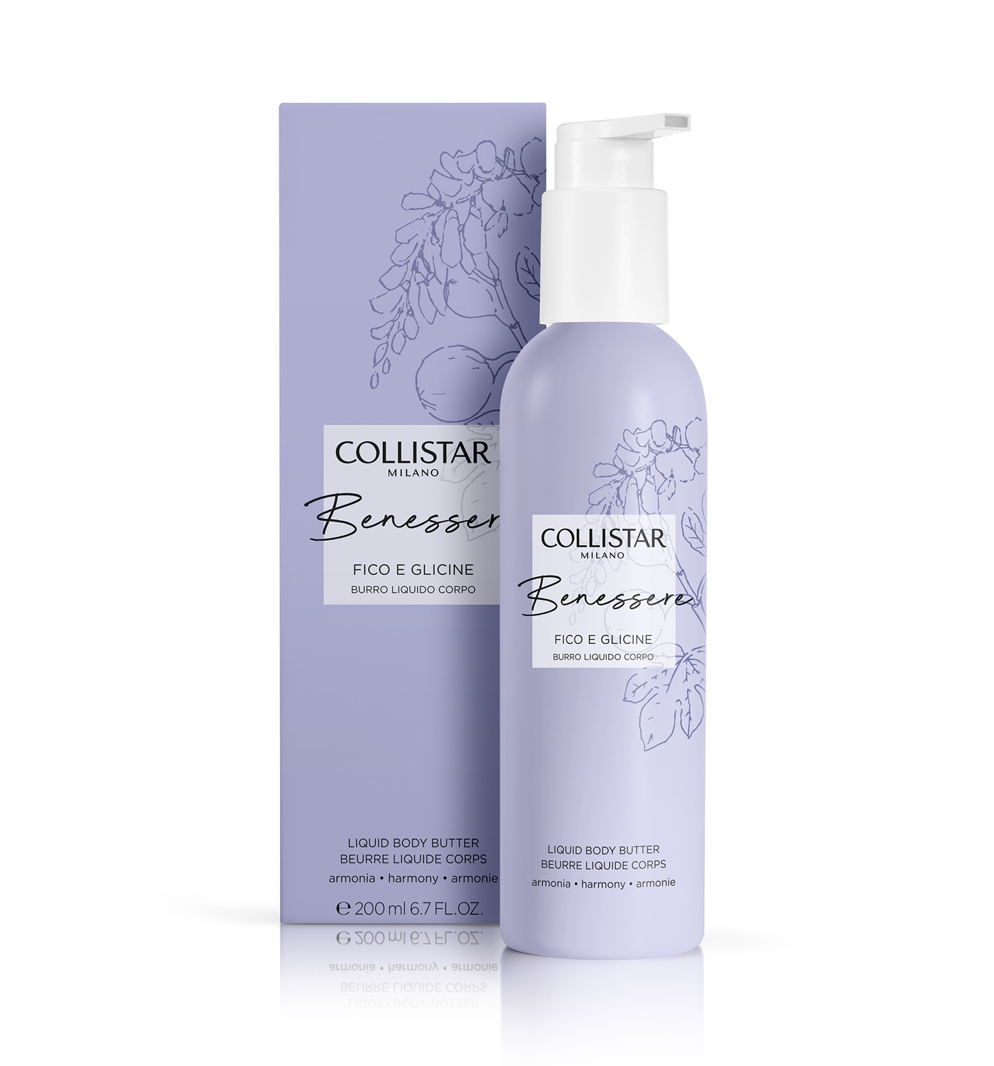 Collistar Benessere Fico e Glicine Burro Liquido Corpo 200 ml - Idratante, Nutriente, Leggero, con Estratto di Fico Bianco e Pepe Rosa