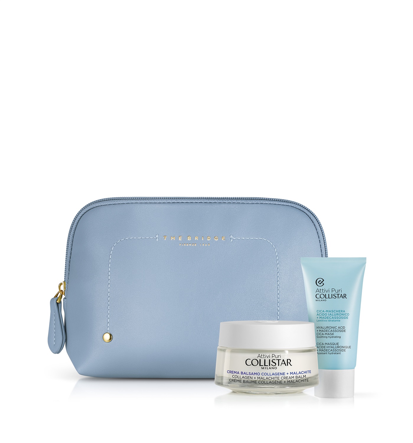 Collistar Cofanetto Regalo Crema Balsamo Collagene Malachite 50 ml Cica-Maschera Acido Ialuronico Madecassoside 25 ml Beauty-Bag THE BRIDGE