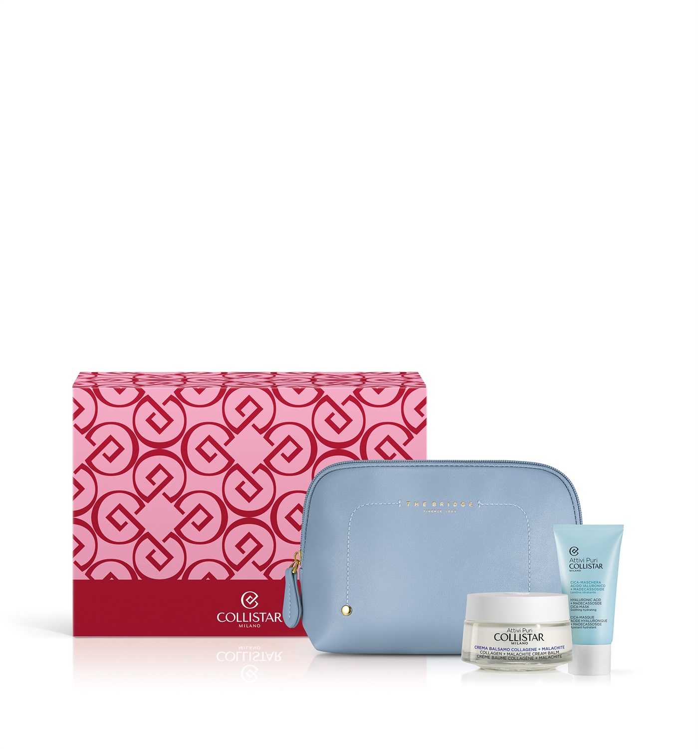 Collistar Cofanetto Regalo Crema Balsamo Collagene Malachite 50 ml Cica-Maschera Acido Ialuronico Madecassoside 25 ml Beauty-Bag THE BRIDGE