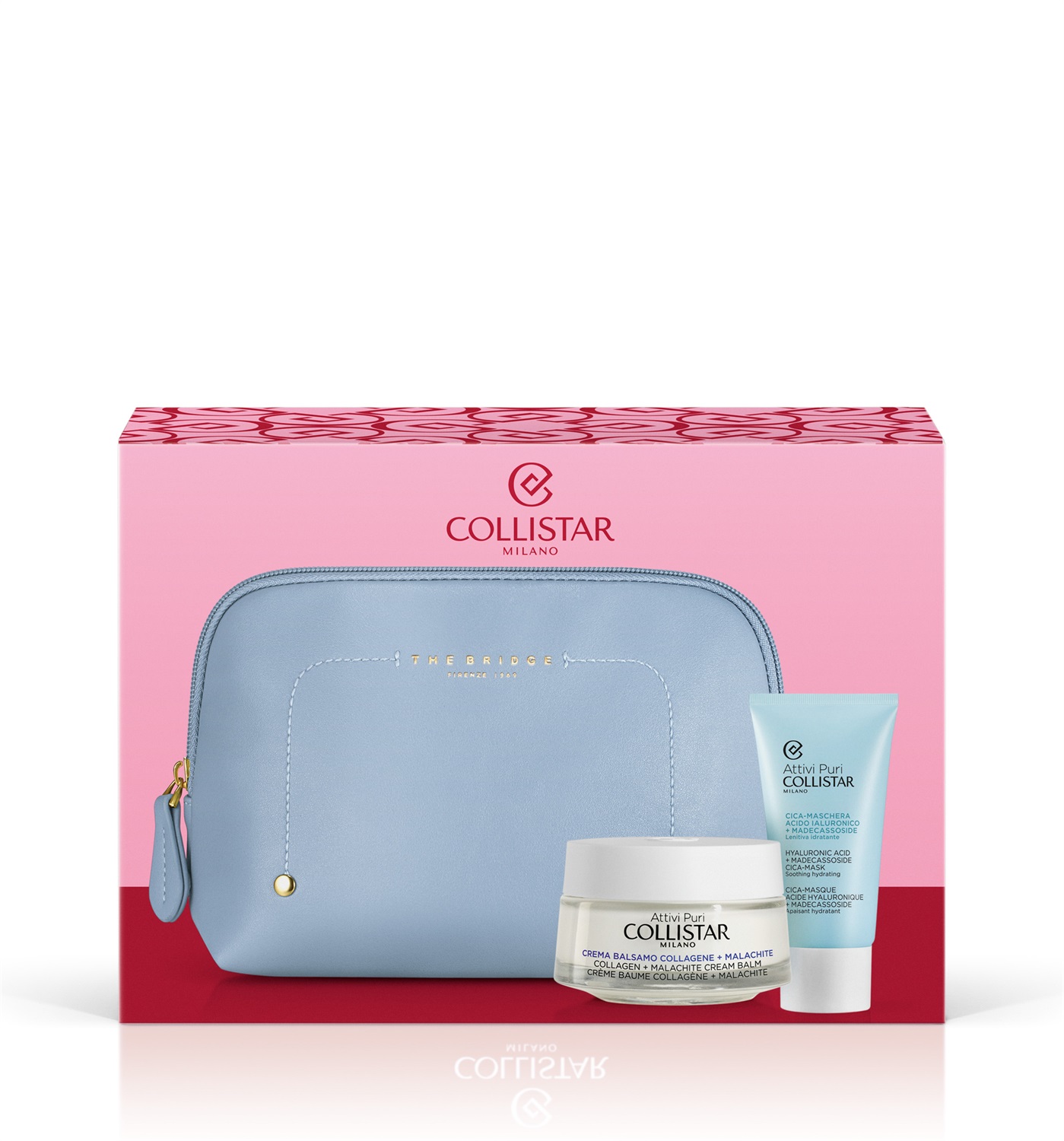 Collistar Cofanetto Regalo Crema Balsamo Collagene Malachite 50 ml Cica-Maschera Acido Ialuronico Madecassoside 25 ml Beauty-Bag THE BRIDGE