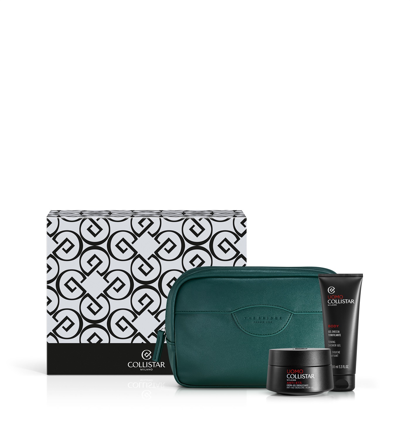 Collistar Cofanetto Uomo Crema-Gel Energizzante Anti-Età 50 ml Gel Doccia Tonificante 100 ml Travel-Bag The Bridge