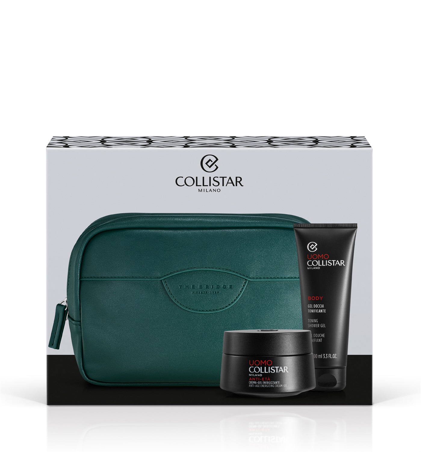 Collistar Cofanetto Uomo Crema-Gel Energizzante Anti-Età 50 ml Gel Doccia Tonificante 100 ml Travel-Bag The Bridge