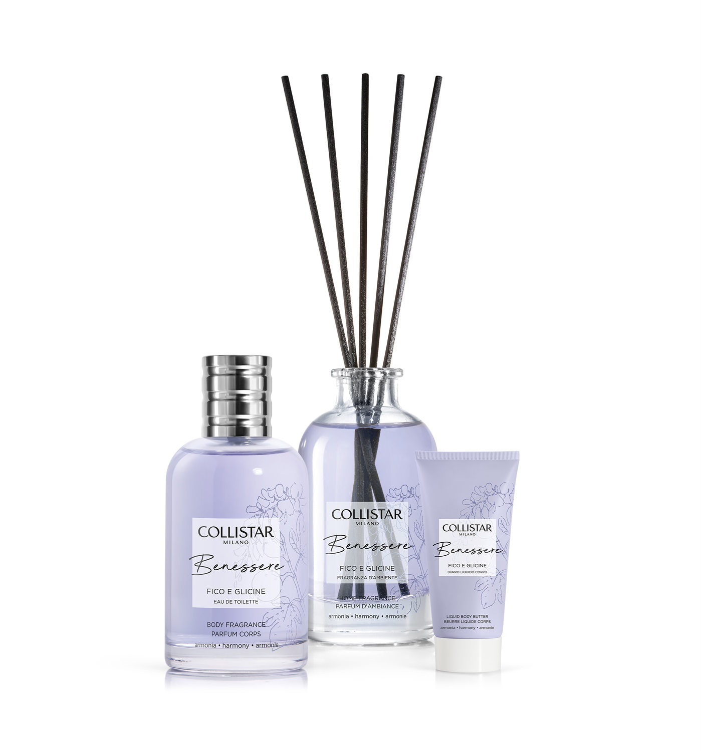 Collistar Cofanetto Benessere Fico e Glicine - Eau de Toilette 100 ml, Burro Liquido Corpo 50 ml, Fragranza d'Ambiente 100 ml
