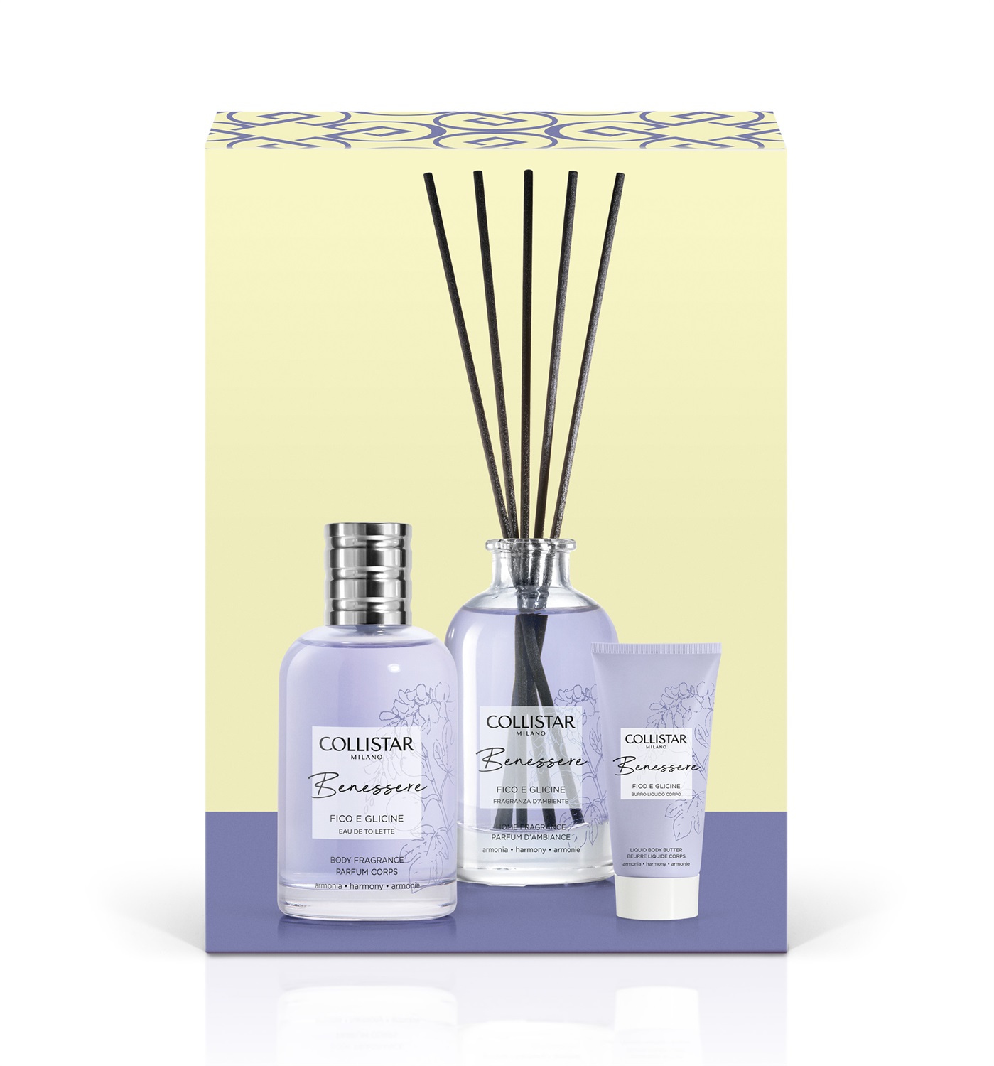 Collistar Cofanetto Benessere Fico e Glicine - Eau de Toilette 100 ml, Burro Liquido Corpo 50 ml, Fragranza d'Ambiente 100 ml