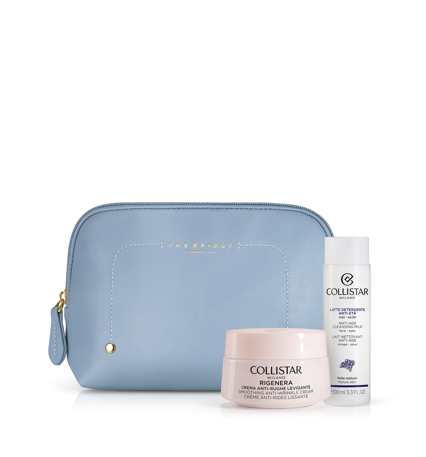 Collistar Cofanetto Rigenera Crema Anti-Rughe Levigante Viso e Collo 50 ml Latte Detergente Anti-Età Viso-Occhi 100 ml Beauty-Bag The Bridge